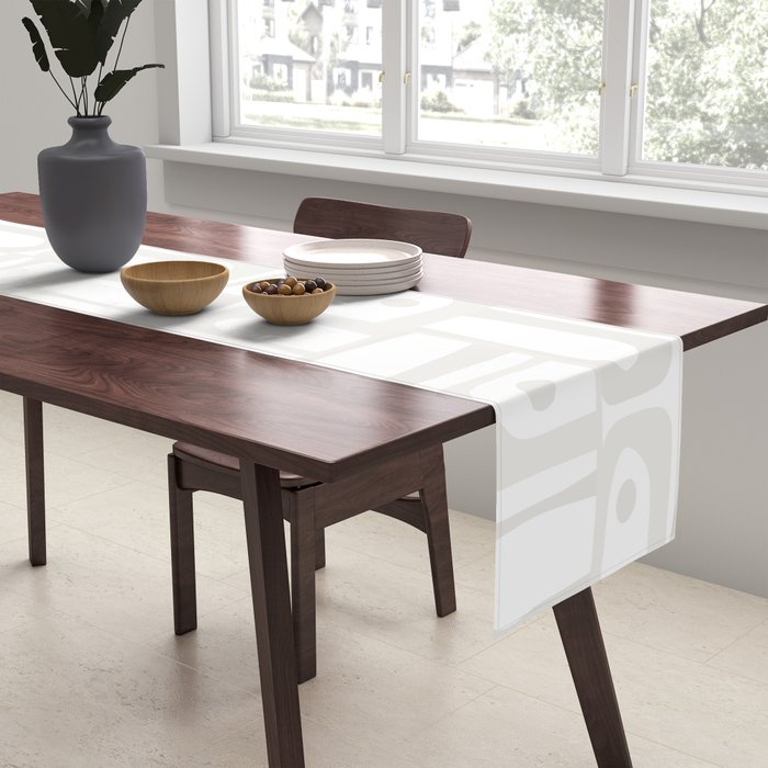 Mid Century Modern Minimalist Piquet Abstract Multi Geometric Pattern in White Tones Table Runner Gallery Image 2