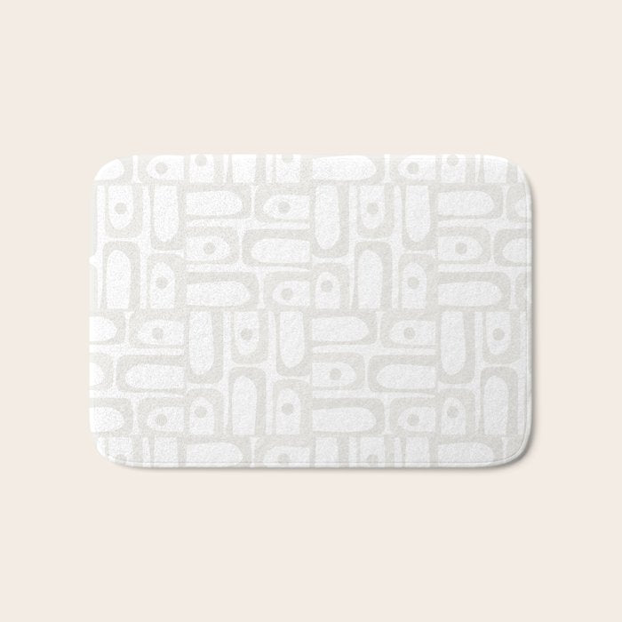 Mid Century Modern Minimalist Piquet Abstract Multi Geometric Pattern in White Tones Bath Mat Gallery Image 1