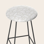 Mid Century Modern Minimalist Piquet Abstract Multi Geometric Pattern in White Tones Stool Gallery Image 2