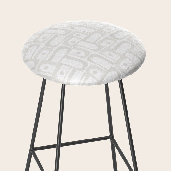 Mid Century Modern Minimalist Piquet Abstract Multi Geometric Pattern in White Tones Stool Gallery Image 2