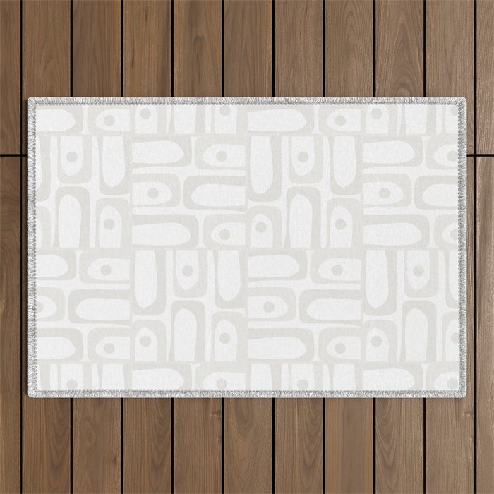 Mid Century Modern Minimalist Piquet Abstract Multi Geometric Pattern in White Tones Outdoor Rug Gallery Image 1