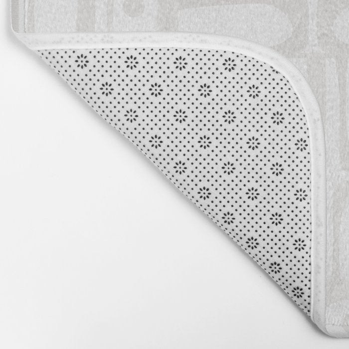 Mid Century Modern Minimalist Piquet Abstract Multi Geometric Pattern in White Tones Bath Mat Gallery Image 2