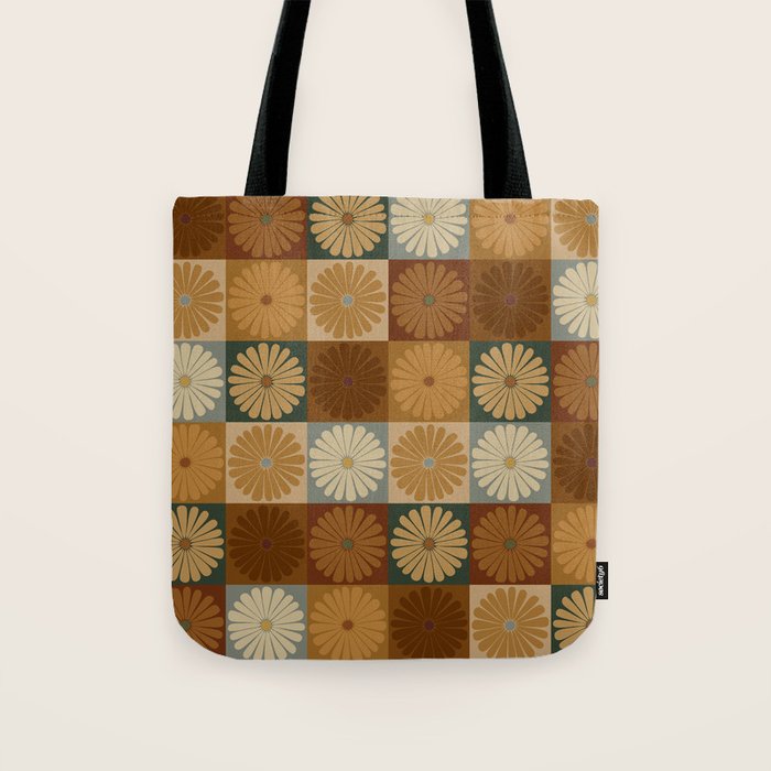 Retro Flowers Check Pattern IV Tote Bag Gallery Image 1