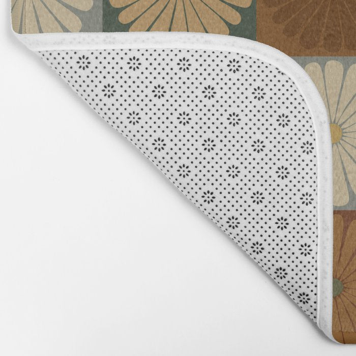 Retro Flowers Check Pattern IV Bath Mat Gallery Image 2