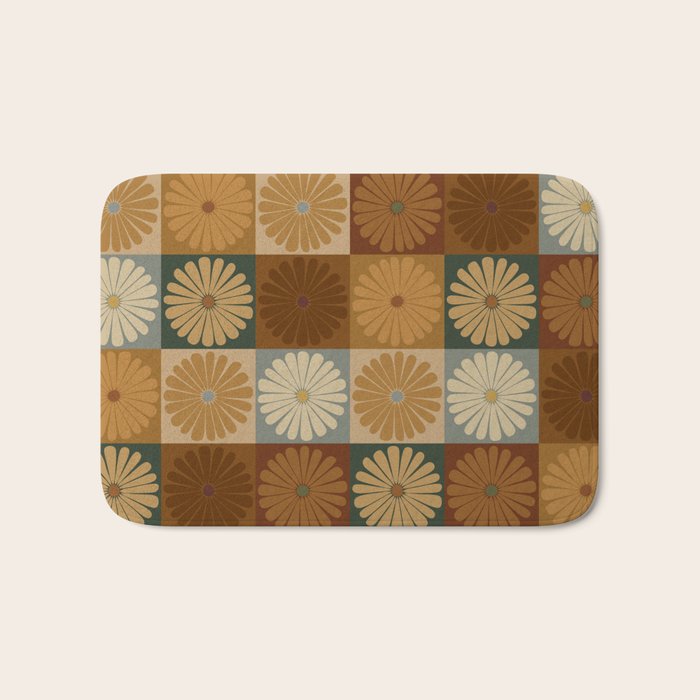 Retro Flowers Check Pattern IV Bath Mat Gallery Image 1