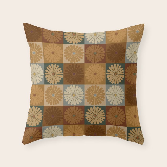 Retro Flowers Check Pattern IV Throw Pillow Gallery Image 6