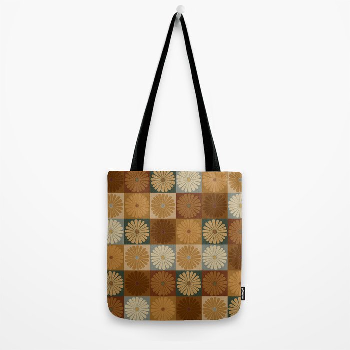 Retro Flowers Check Pattern IV Tote Bag Gallery Image 2