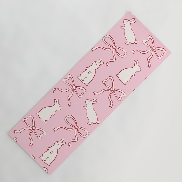 Ribbon Bows and Bunnies in Red, Pink and White Yoga Mat Gallery Image 1
