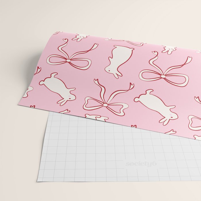 Ribbon Bows and Bunnies in Red, Pink and White Wrapping Paper Gallery Image 2