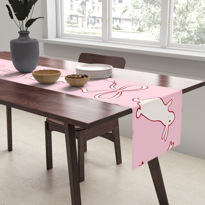 Ribbon Bows and Bunnies in Red, Pink and White Table Runner Gallery Image 2