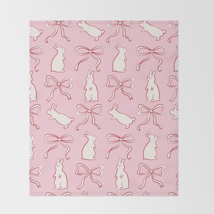 Ribbon Bows and Bunnies in Red, Pink and White Throw Blanket Gallery Image 2