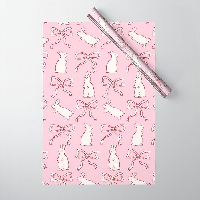 Ribbon Bows and Bunnies in Red, Pink and White Wrapping Paper Gallery Image 1