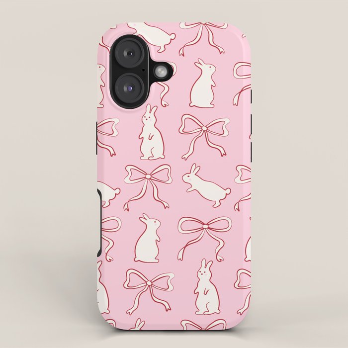 Ribbon Bows and Bunnies in Red, Pink and White iPhone Case Gallery Image 1