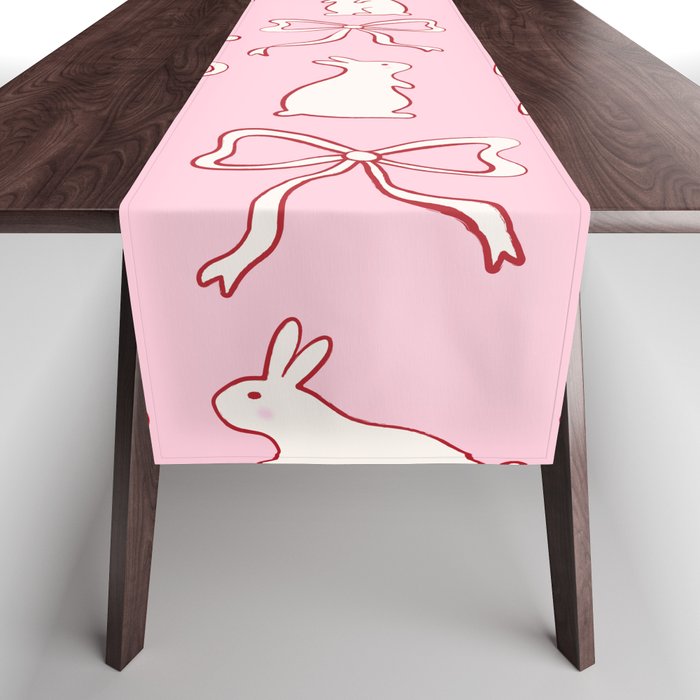 Ribbon Bows and Bunnies in Red, Pink and White Table Runner Gallery Image 1