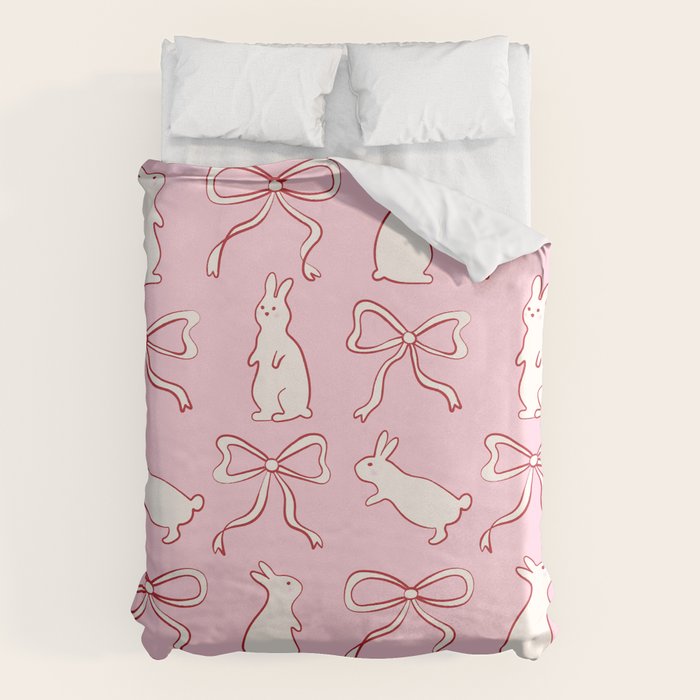 Ribbon Bows and Bunnies in Red, Pink and White Duvet Cover Gallery Image 6