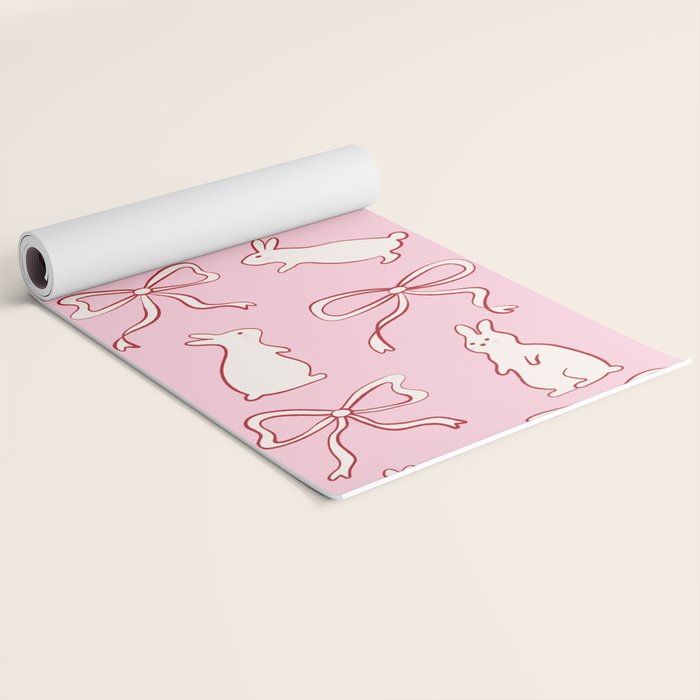Ribbon Bows and Bunnies in Red, Pink and White Yoga Mat Gallery Image 2