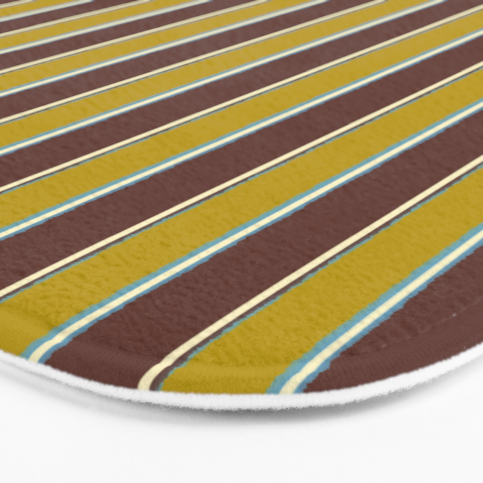 Eclectic Watercolor Paper Stripes Vertical Pattern Chartreuse Brown Blue Cream Bath Mat Gallery Image 3