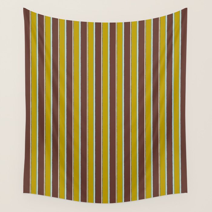 Eclectic Watercolor Paper Stripes Vertical Pattern Chartreuse Brown Blue Cream Wall Tapestry Gallery Image 4