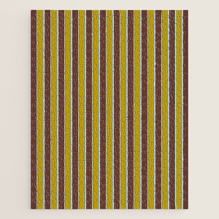Eclectic Watercolor Paper Stripes Vertical Pattern Chartreuse Brown Blue Cream Jigsaw Puzzle Gallery Image 1