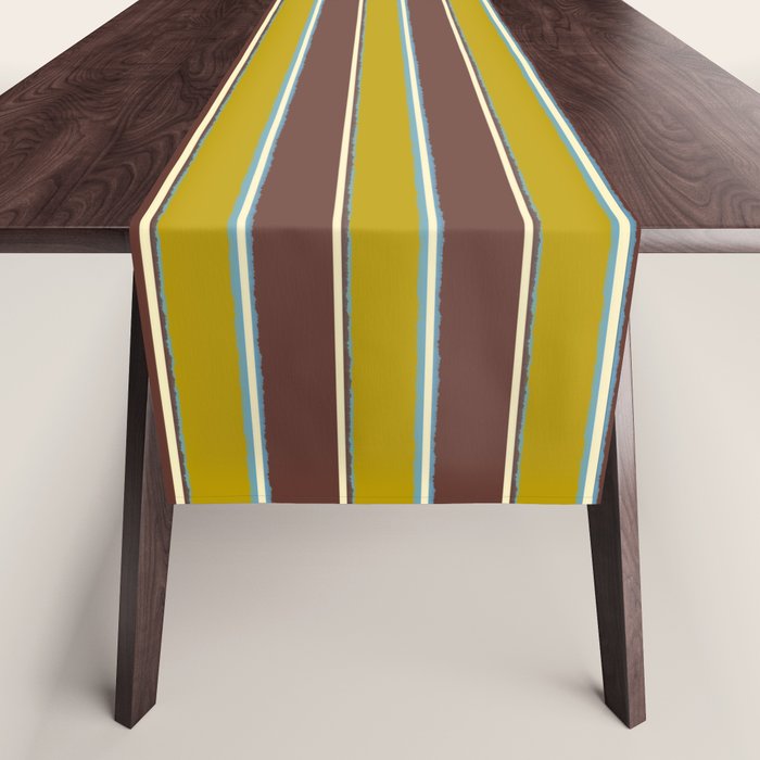 Eclectic Watercolor Paper Stripes Vertical Pattern Chartreuse Brown Blue Cream Table Runner Gallery Image 1
