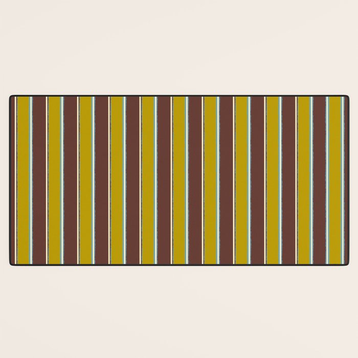 Eclectic Watercolor Paper Stripes Vertical Pattern Chartreuse Brown Blue Cream Desk Mat Gallery Image 3
