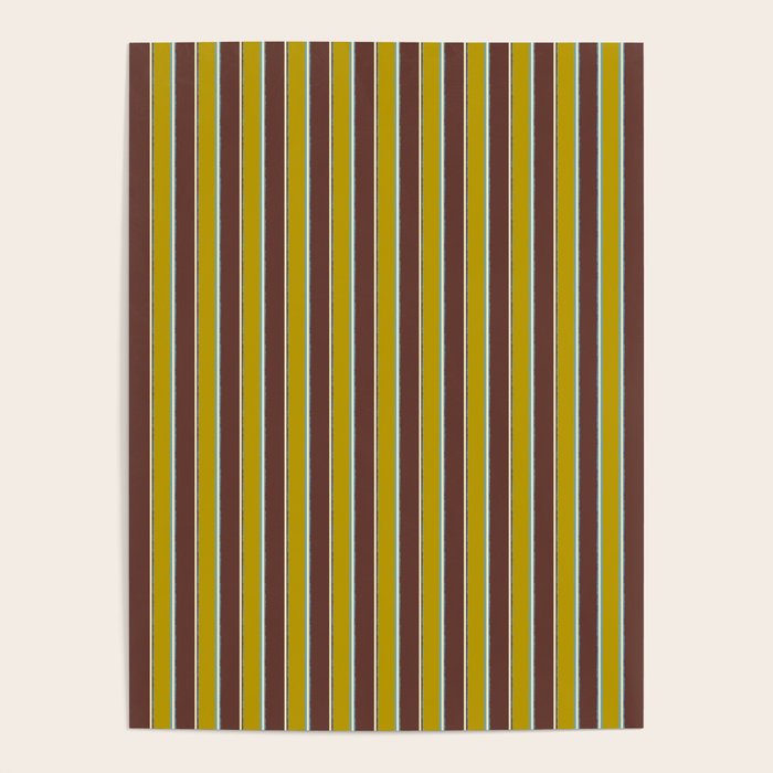 Eclectic Watercolor Paper Stripes Vertical Pattern Chartreuse Brown Blue Cream Poster Gallery Image 4