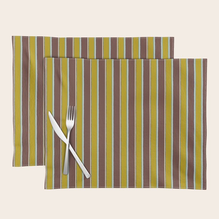 Eclectic Watercolor Paper Stripes Vertical Pattern Chartreuse Brown Blue Cream Placemat Gallery Image 1