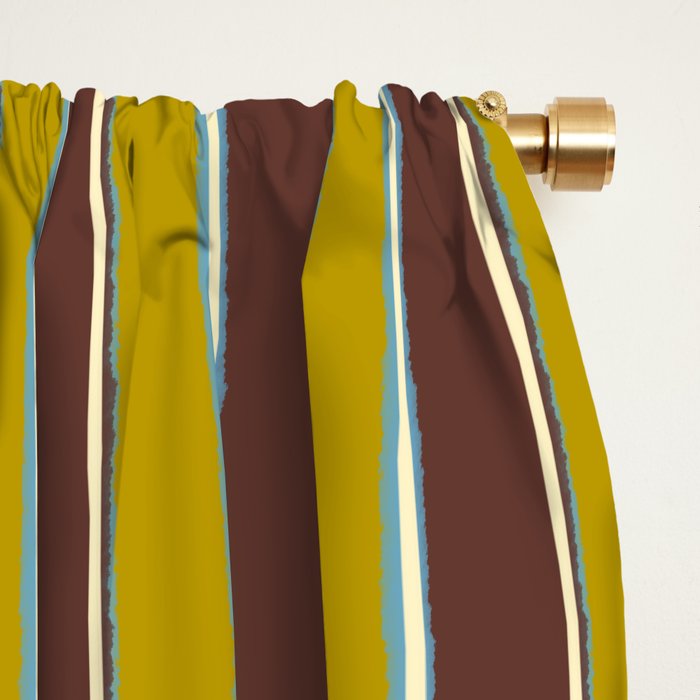 Eclectic Watercolor Paper Stripes Vertical Pattern Chartreuse Brown Blue Cream Window Curtain Gallery Image 2