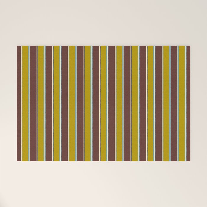 Eclectic Watercolor Paper Stripes Vertical Pattern Chartreuse Brown Blue Cream Welcome Mat Gallery Image 1