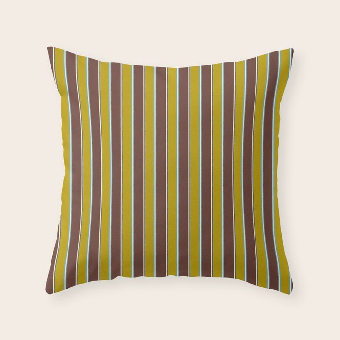 Eclectic Watercolor Paper Stripes Vertical Pattern Chartreuse Brown Blue Cream Throw Pillow Gallery Image 1