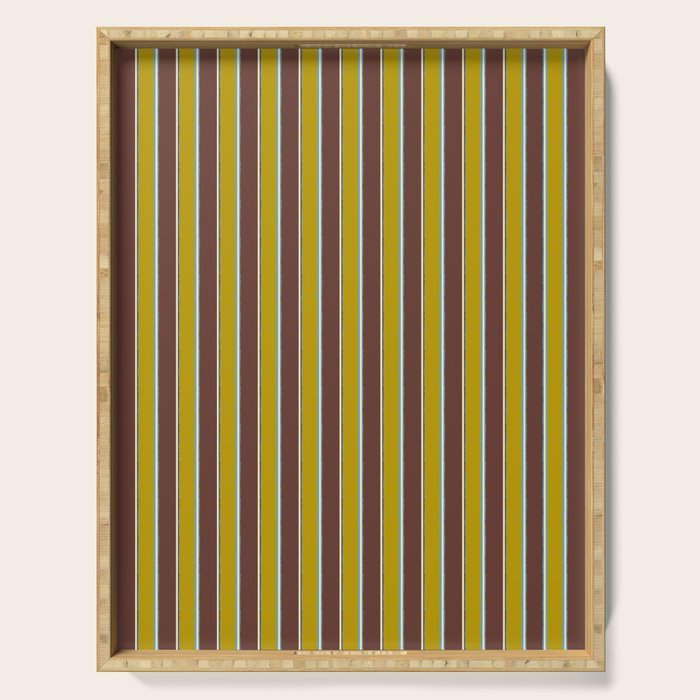 Eclectic Watercolor Paper Stripes Vertical Pattern Chartreuse Brown Blue Cream Serving Tray Gallery Image 1