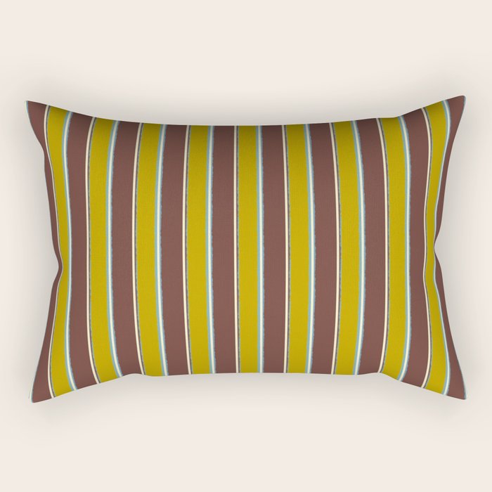 Eclectic Watercolor Paper Stripes Vertical Pattern Chartreuse Brown Blue Cream Rectangular Pillow Gallery Image 2