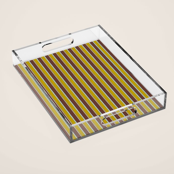 Eclectic Watercolor Paper Stripes Vertical Pattern Chartreuse Brown Blue Cream Acrylic Tray Gallery Image 1