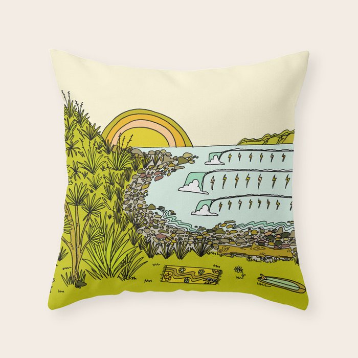 point breaks in paradise // retro surf art by surfy birdy Throw Pillow Gallery Image 6
