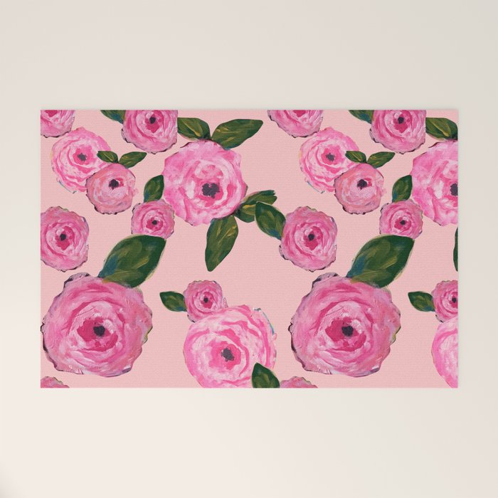 Pink Peonies on Blush Welcome Mat Gallery Image 1