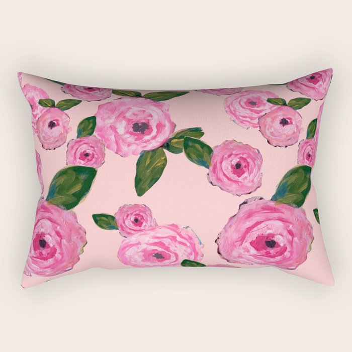 Pink Peonies on Blush Rectangular Pillow Gallery Image 2