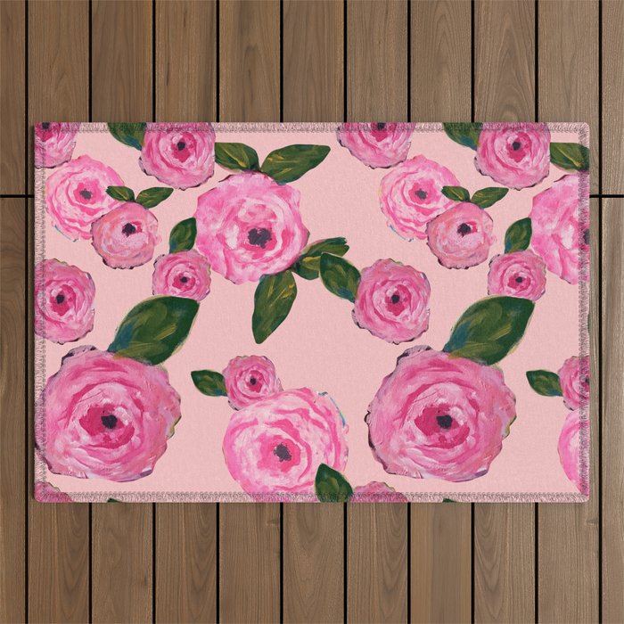 Pink Peonies on Blush Outdoor Rug Gallery Image 1
