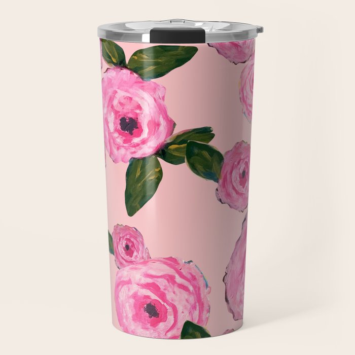 Pink Peonies on Blush Travel Mug Gallery Image 1