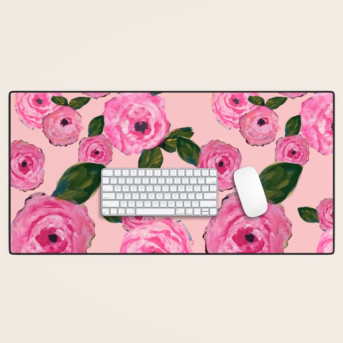 Pink Peonies on Blush Desk Mat Gallery Image 1