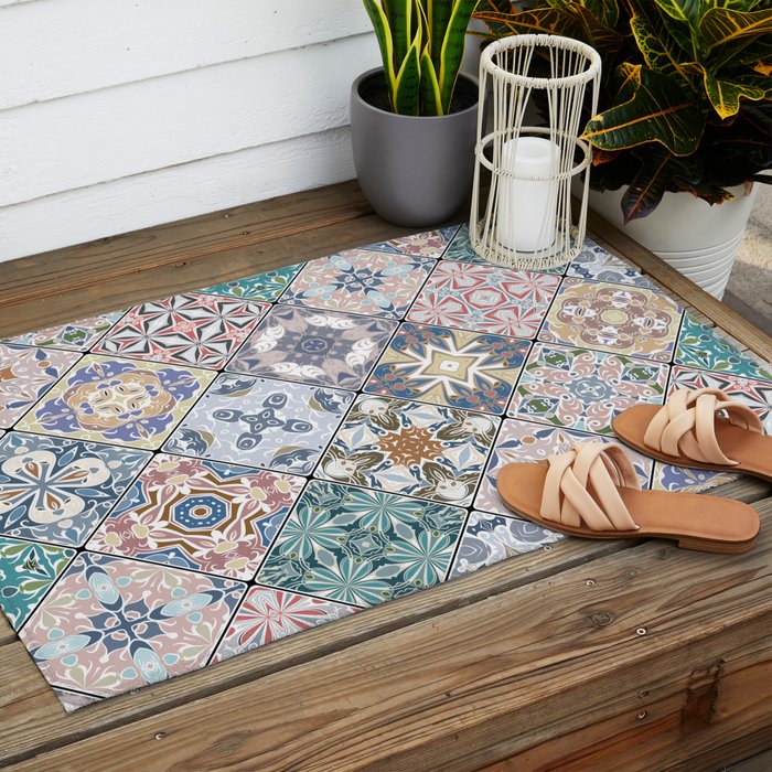Mediterranean Decorative Tile Print XVI Outdoor Rug Gallery Image 2
