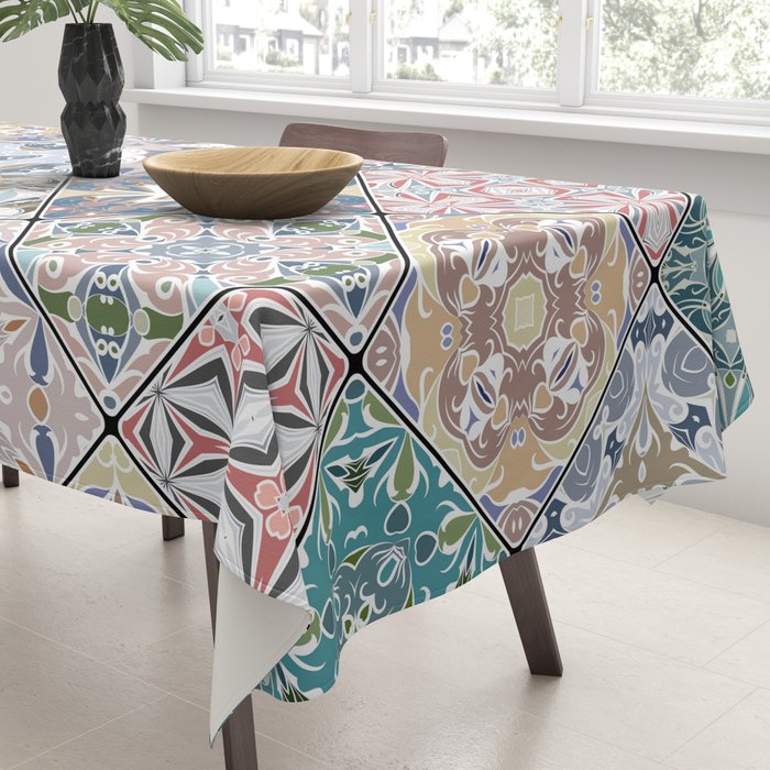 Mediterranean Decorative Tile Print XVI Tablecloth Gallery Image 3