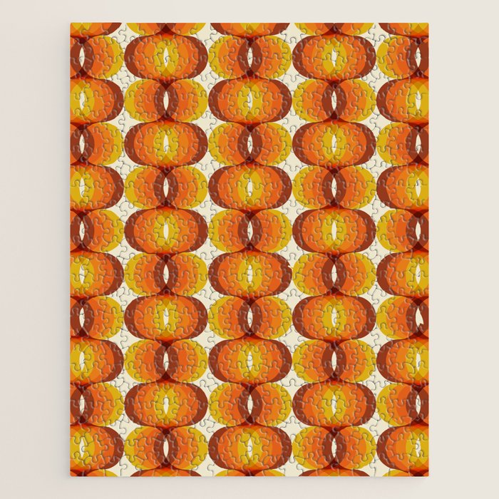 Orange, Brown, and Ivory Retro 1960s Wavy Pattern Jigsaw Puzzle Gallery Image 1