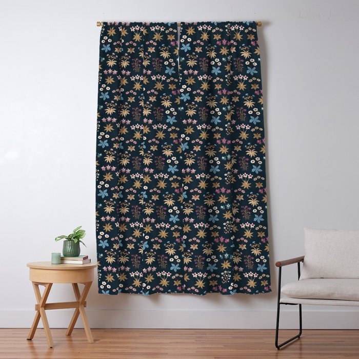 Romantic Botanica - Tapestry Bouquet in Navy Window Curtain Gallery Image 1