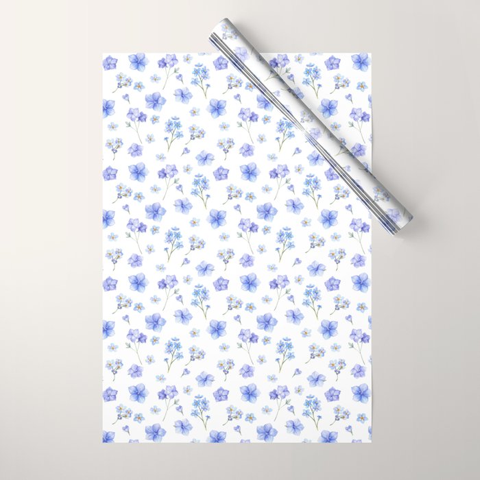 Elegant blush blue yellow watercolor floral pattern Wrapping Paper Gallery Image 1