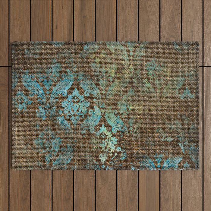 Aged Damask Texture 4 Outdoor Rug Gallery Image 1