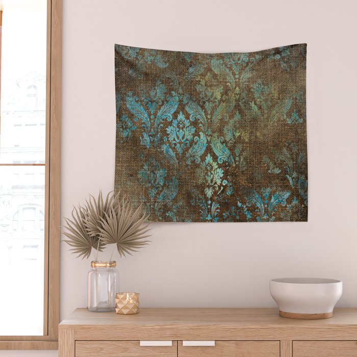 Aged Damask Texture 4 Wall Tapestry Gallery Image 2