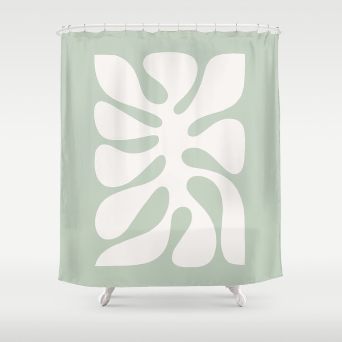 Minimal Abstract Matisse Monstera Pastel Sage Green 2/2 Shower Curtain Gallery Image 1