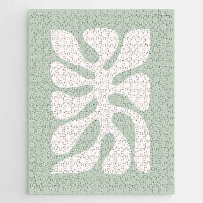 Minimal Abstract Matisse Monstera Pastel Sage Green 2/2 Jigsaw Puzzle Gallery Image 1