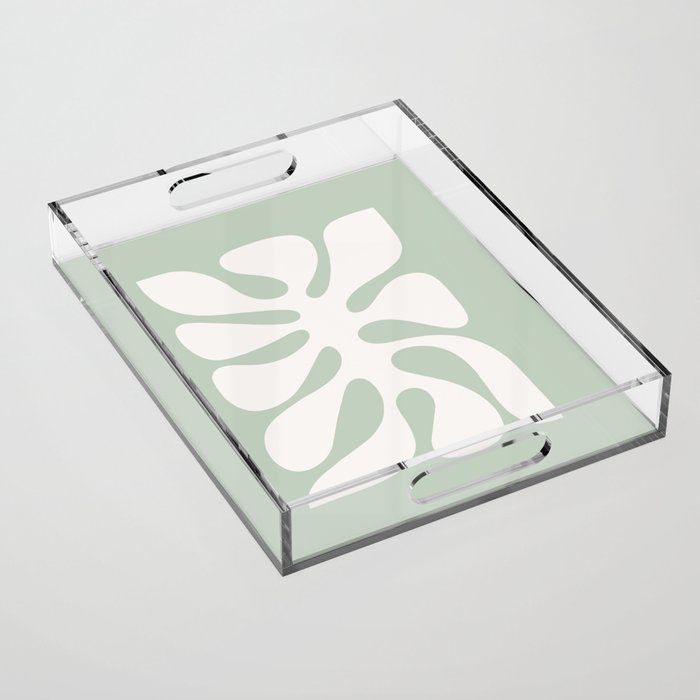 Minimal Abstract Matisse Monstera Pastel Sage Green 2/2 Acrylic Tray Gallery Image 1