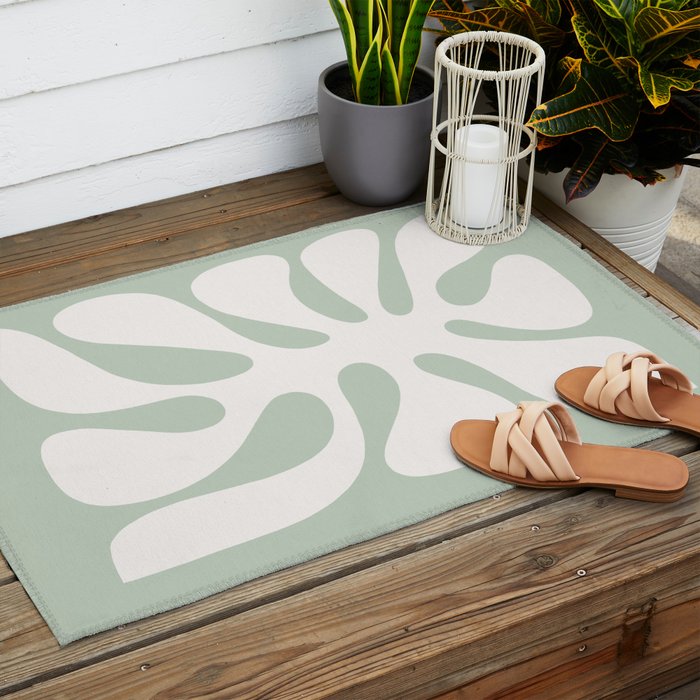 Minimal Abstract Matisse Monstera Pastel Sage Green 2/2 Outdoor Rug Gallery Image 2